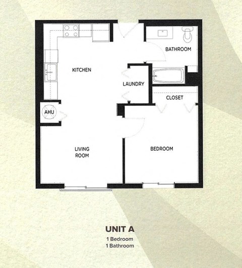 Floor plan for 1 bed, 1 bath